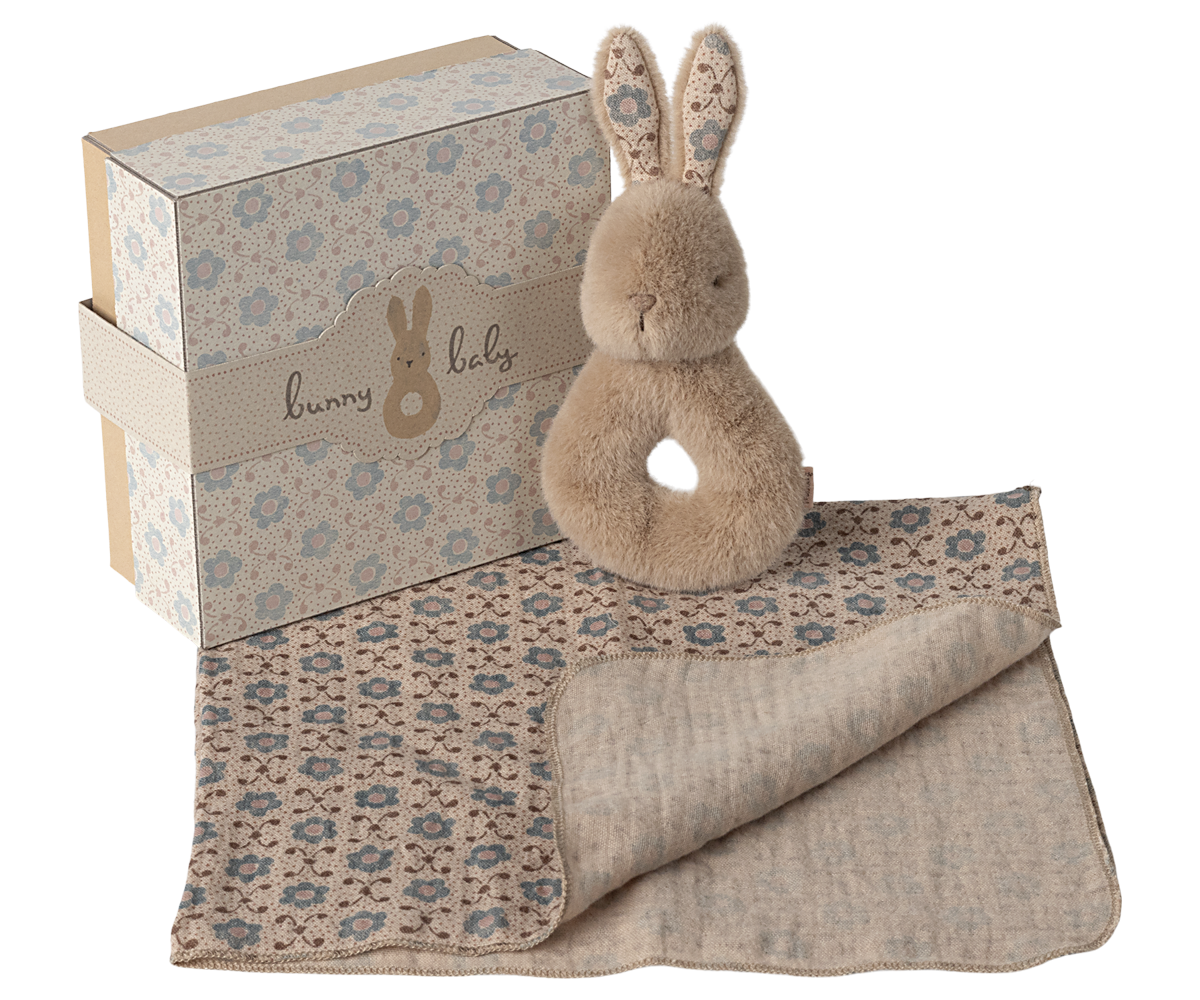 Rabbit rattle set - Cream peach