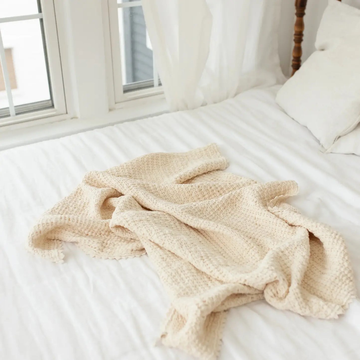Cozy Waffle Blanket- Baby Size in Milk