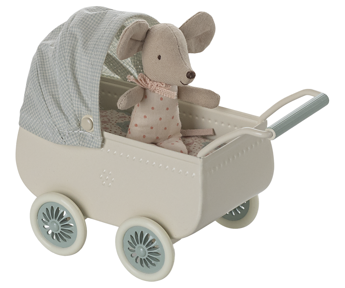 Pram with baby mouse - Mint