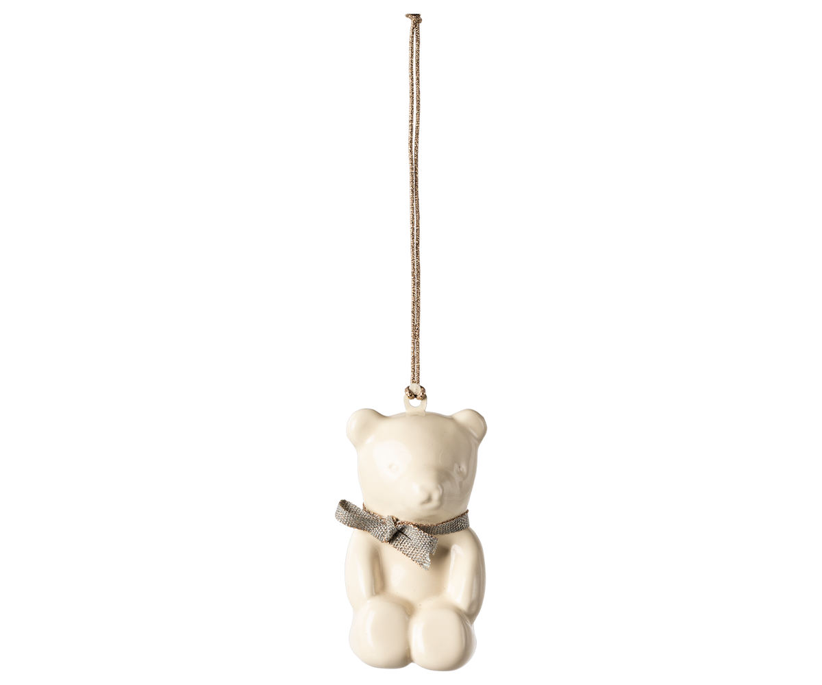 Metal ornament, Teddy bear - Off white/Blue