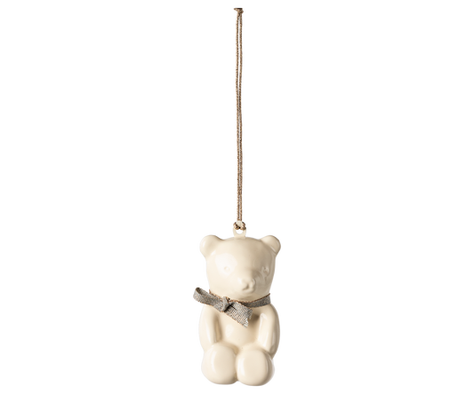 Metal ornament, Teddy bear - Off white/Blue