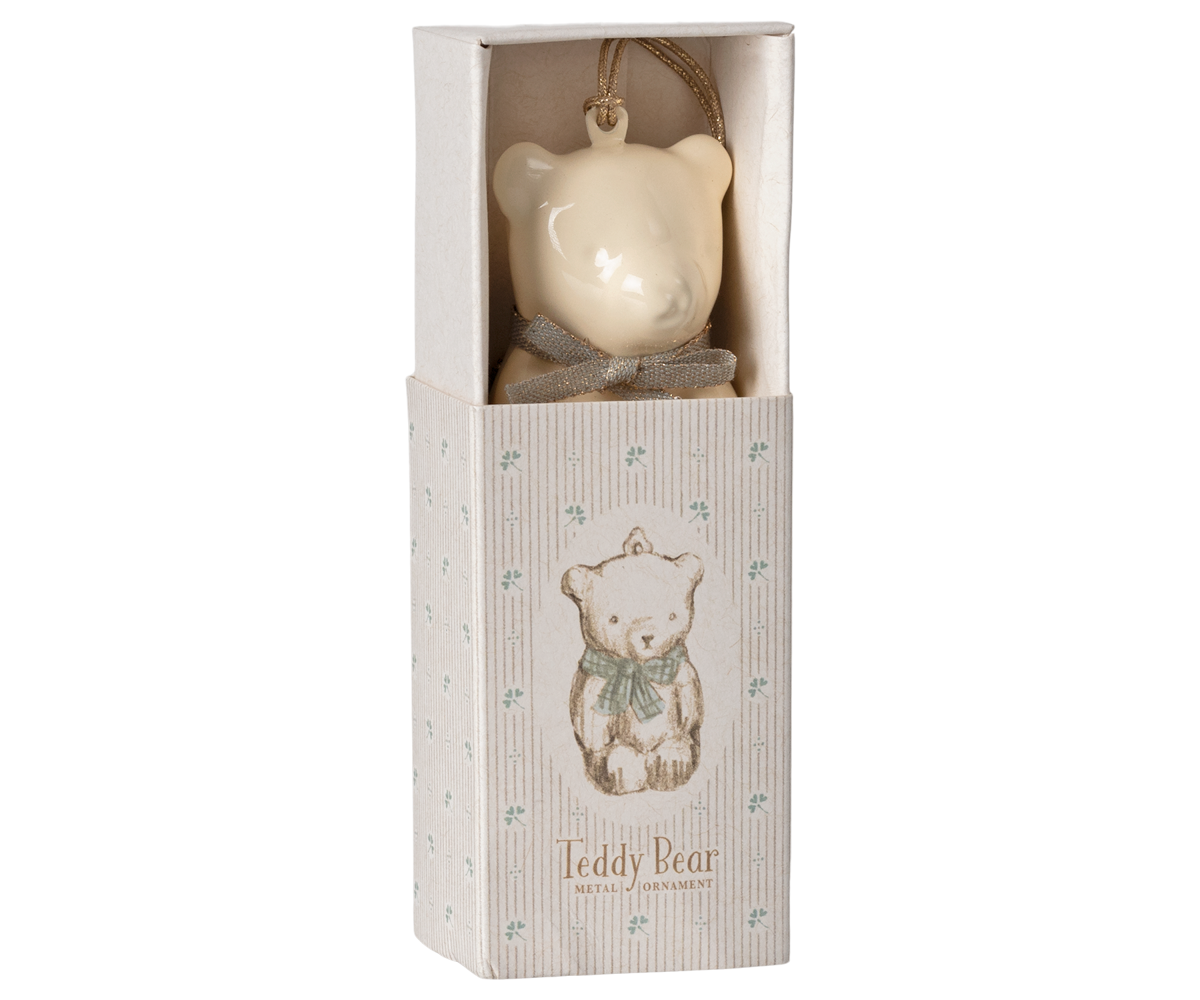 Metal ornament, Teddy bear - Off white/Blue