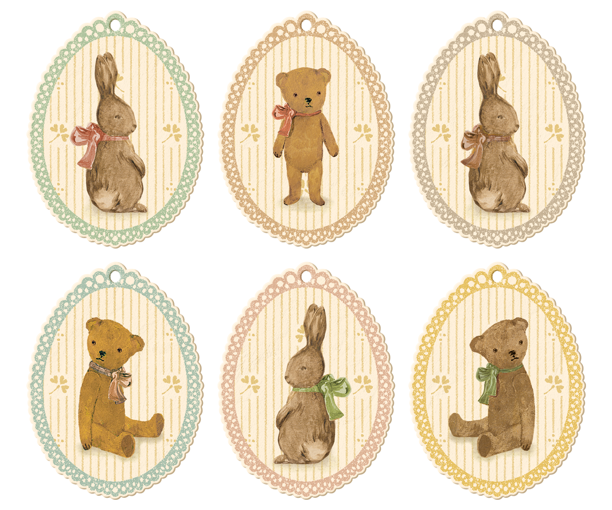 Gift Tags, 12 pcs - Bunnies & Teddies