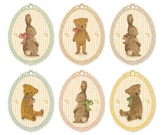 Gift Tags, 12 pcs - Bunnies & Teddies