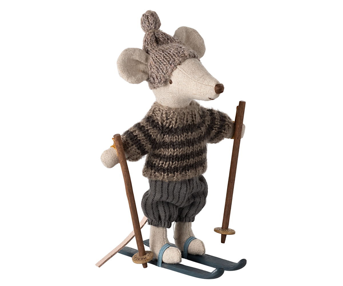 Winter mouse with ski set, Big brother - Grey