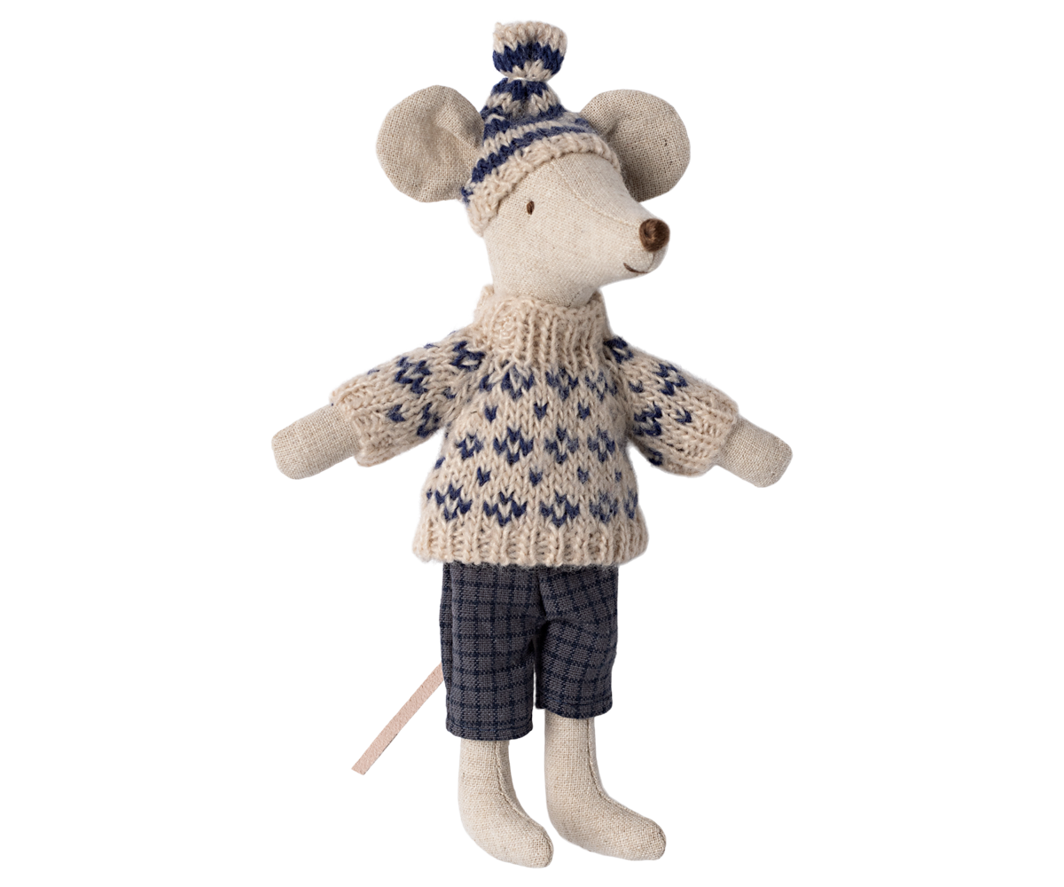 Winter mouse with ski set, Dad - Blue