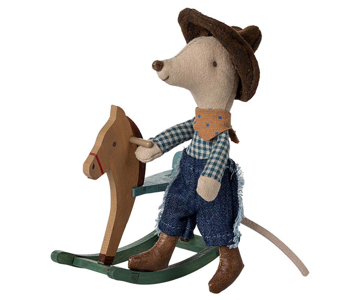 Cowboy mouse on rocking horse, Little brother