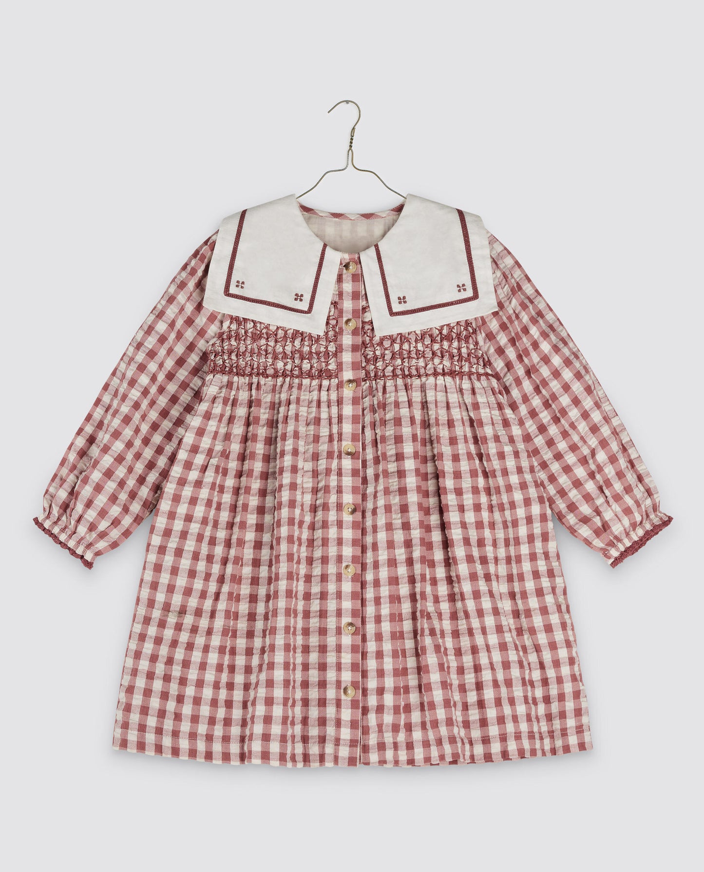 Smocked Sabrina Dress - Seersucker Gingham in Apple Butter