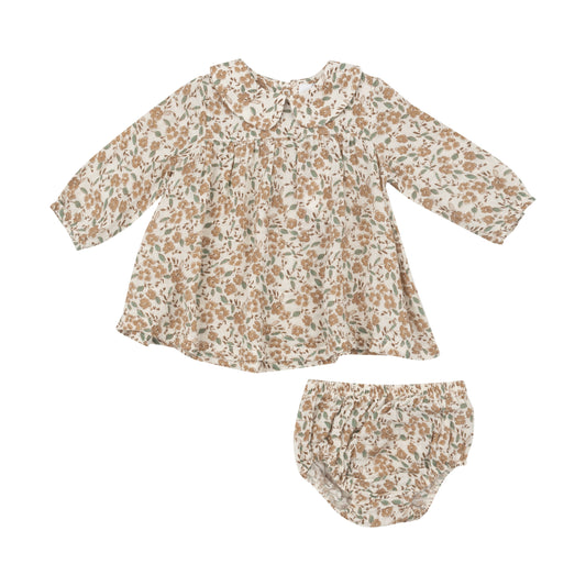 Peter Pan Collar Dress And Diaper Cover - Bitty Brown Floral