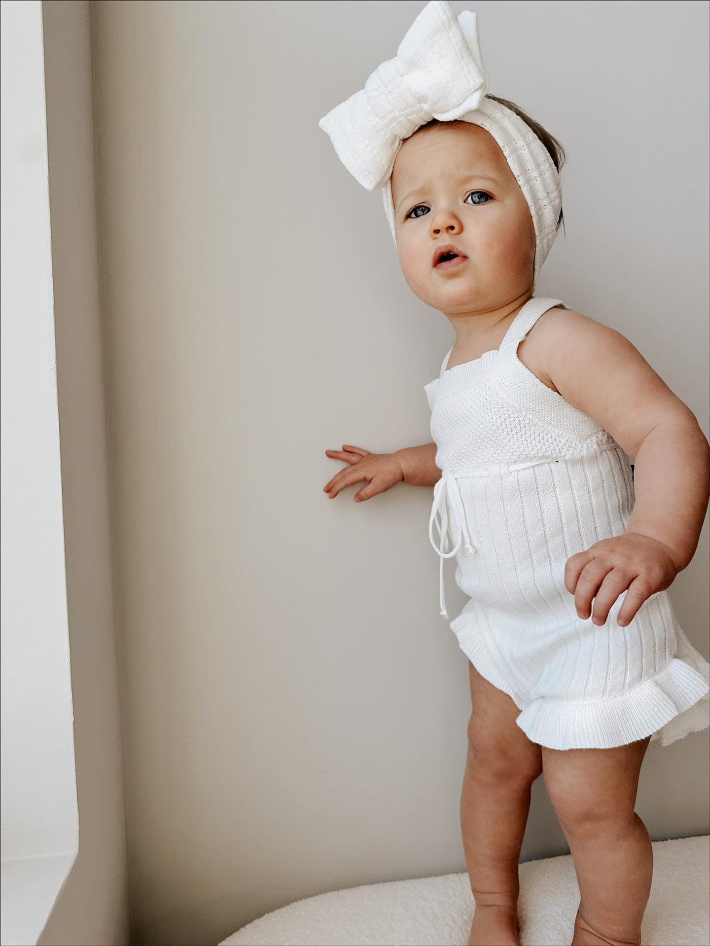 Luna + Luca Sleeveless Ruffle Romper - White