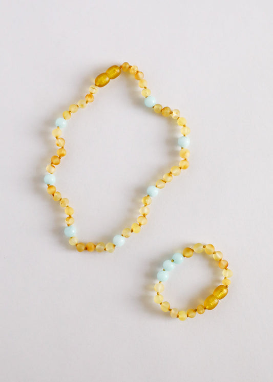 Raw Honey Baltic Amber + Amazonite Halo || Kids Set