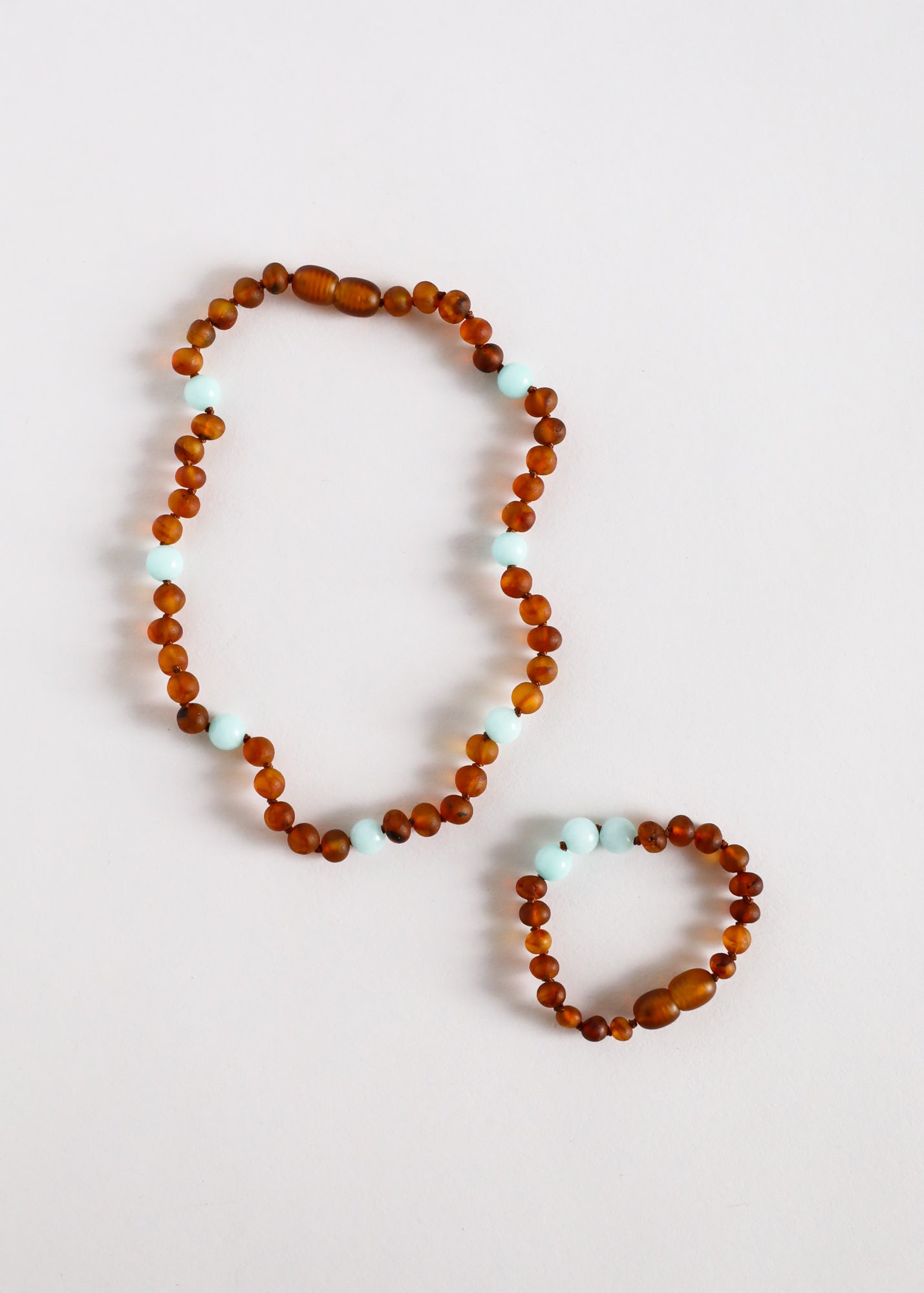 Raw Cognac Baltic Sea Amber + Amazonite Halo || Kids Set