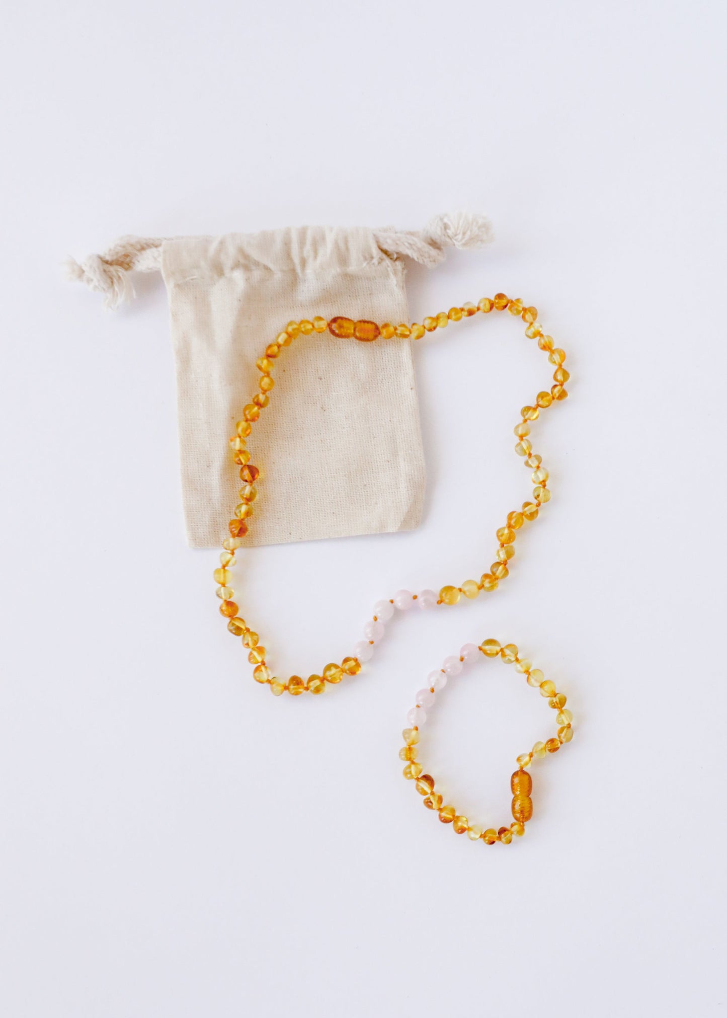 Polished Honey Baltic Amber + Rose Quartz || Adult Set ||