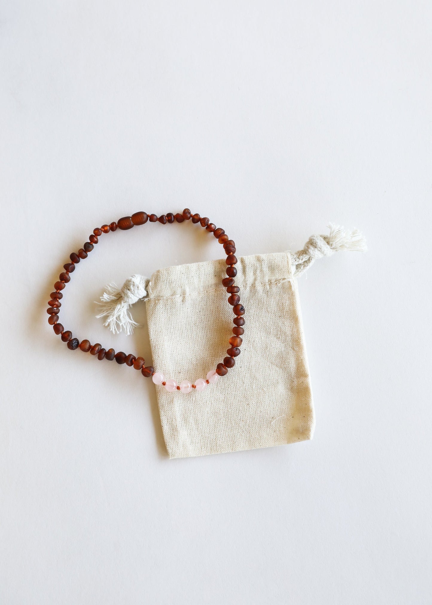 Raw Cognac Baltic Amber + Rose Quartz || Kids Set ||