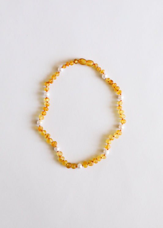 Raw Honey Baltic Amber + Pearl Halo || Necklace