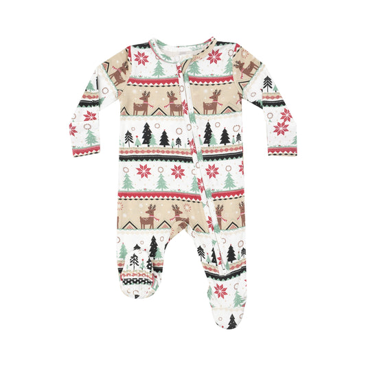 2 Way Zipper Footie - Reindeer Fair Isle