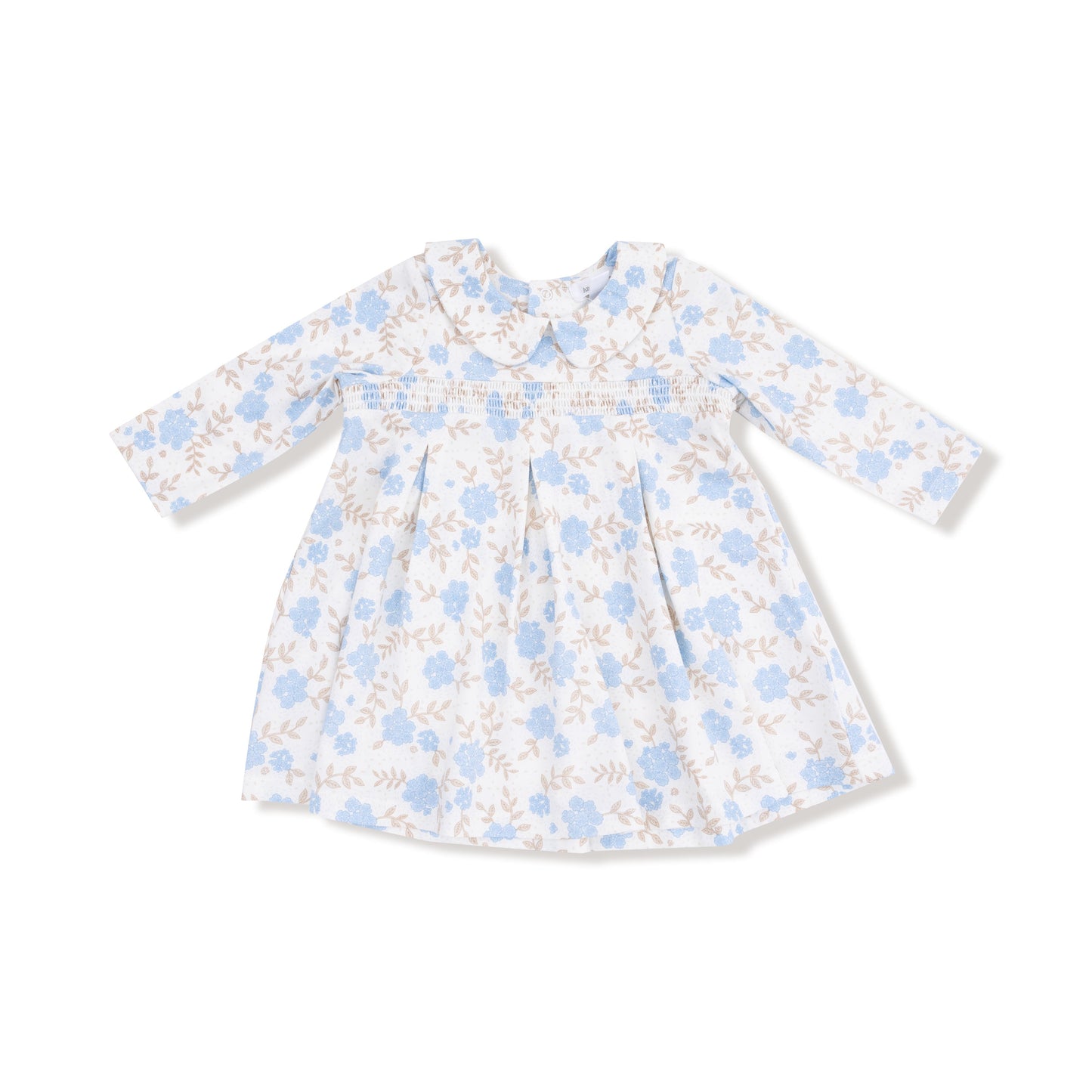 Baby Blue Floral - Long Sleeve Peter Pan Collar Dress and Bloomer