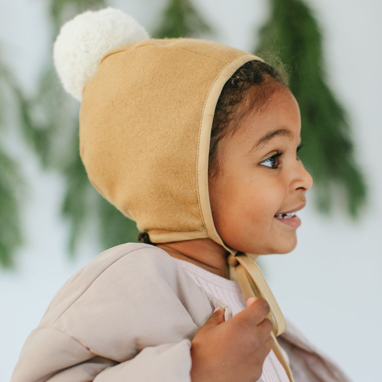 Camel Pom Bonnet Cotton-Lined