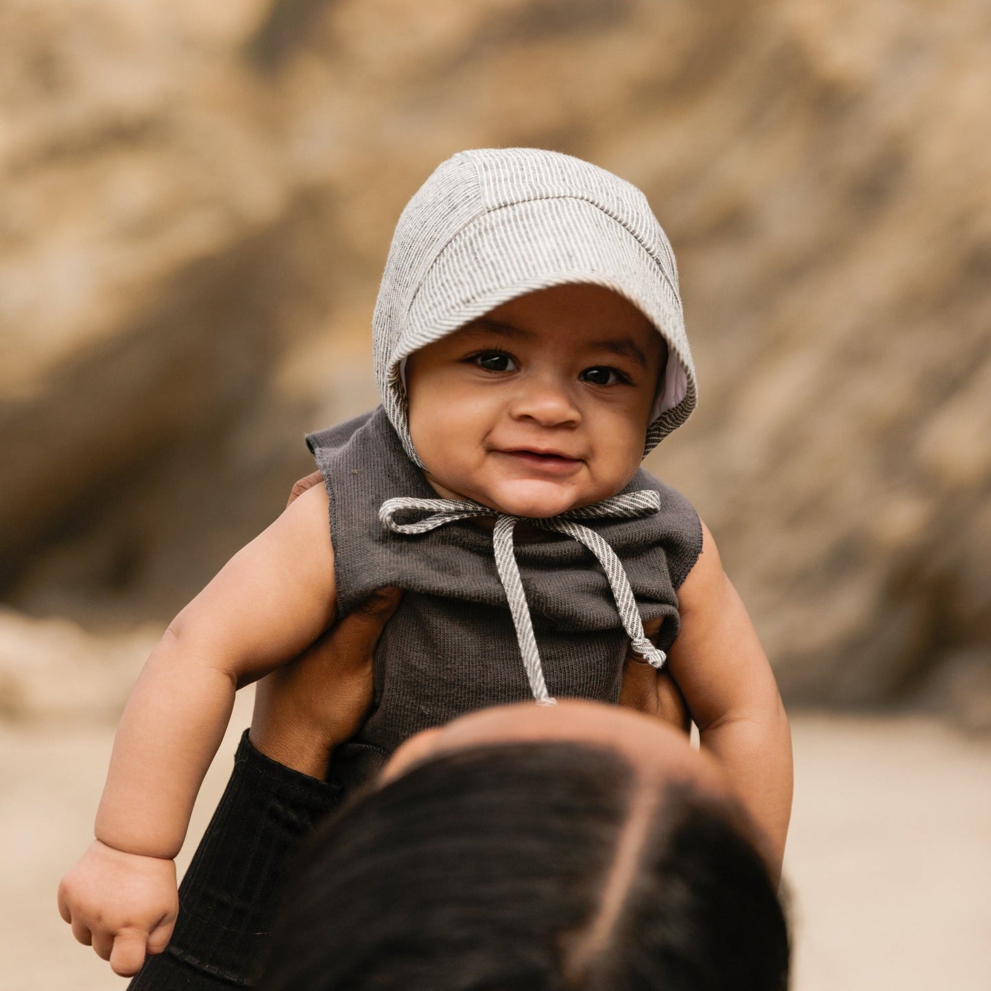 Brimmed Natural Stripe Bonnet Cotton-Lined