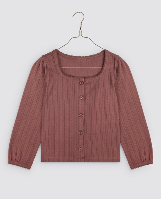 Button Pointelle T-shirt - Marsala