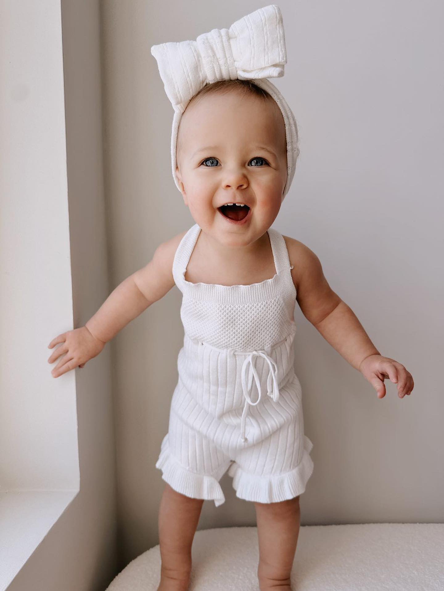 Luna + Luca Sleeveless Ruffle Romper - White