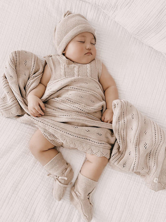 Luna + Luca Pointelle Baby Blanket - Heather Beige