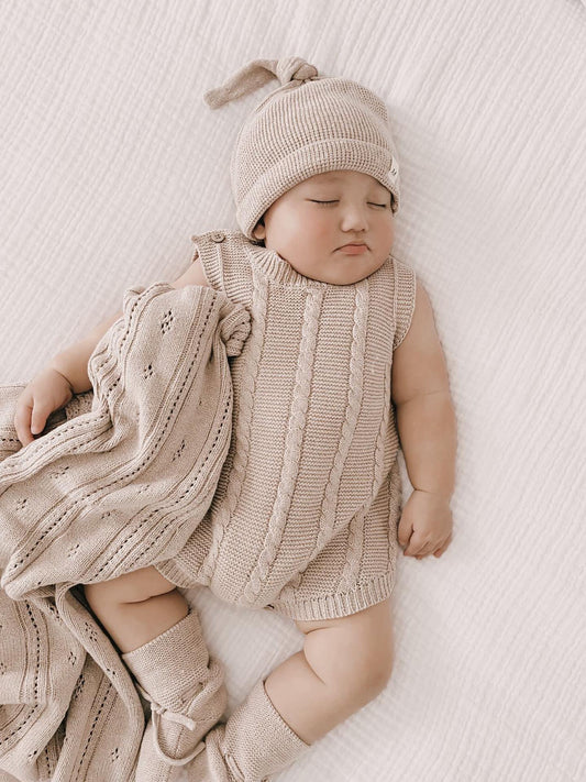 Luna + Luca Cable Knit Summer Romper - Heather Beige