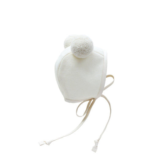 Ivory Double Pom Bonnet Cotton-Lined