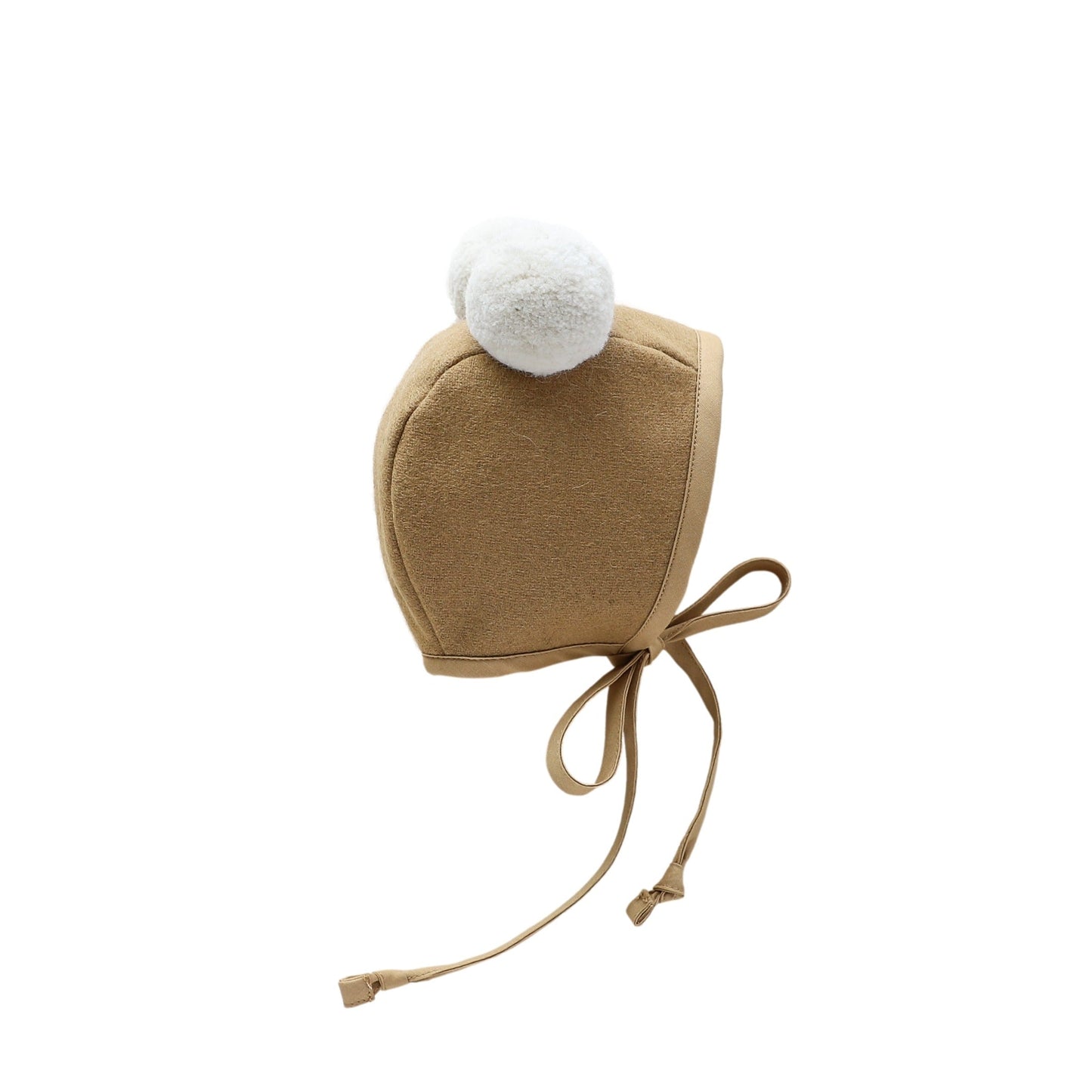 Camel Double Pom Bonnet Cotton-Lined