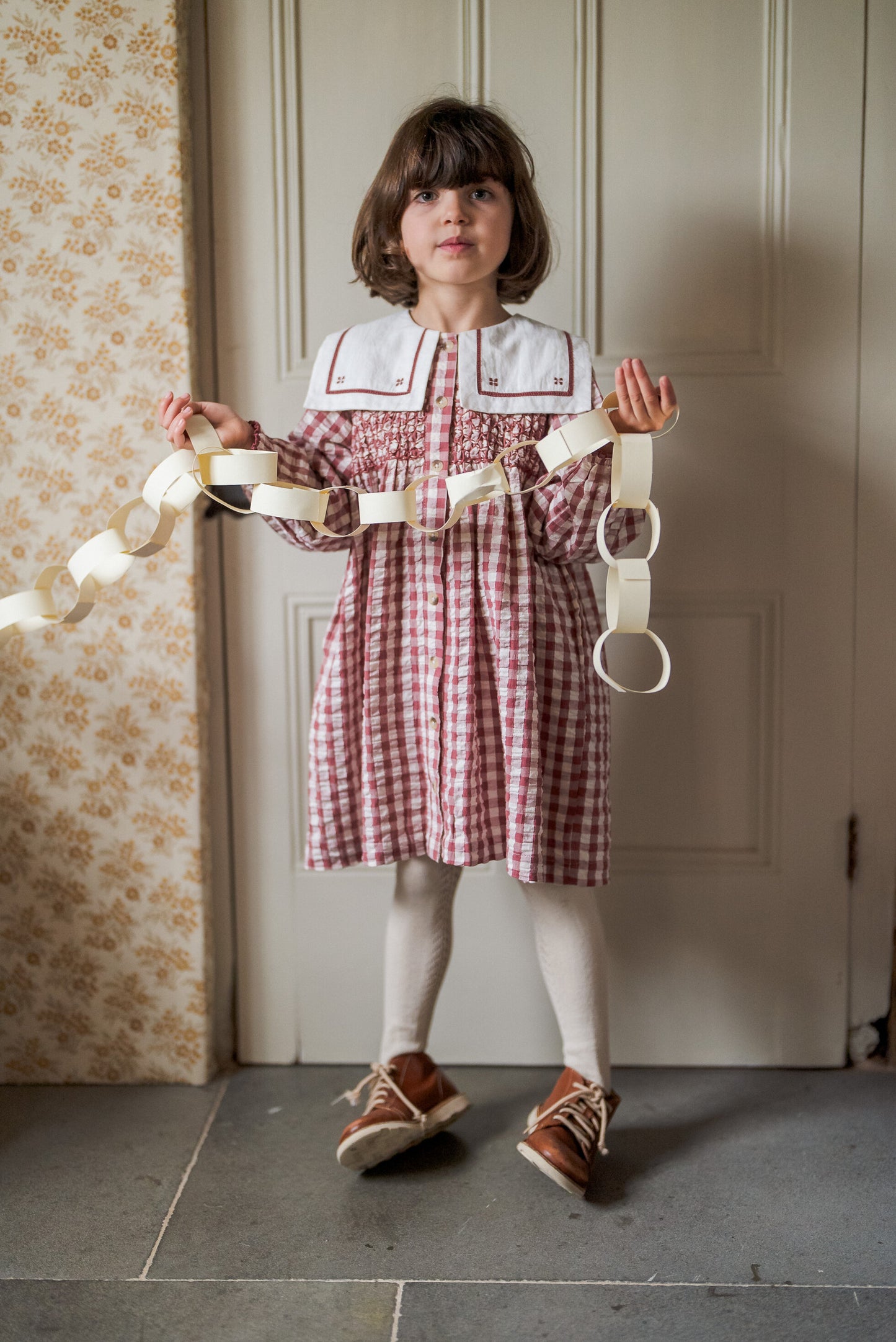 Smocked Sabrina Dress - Seersucker Gingham in Apple Butter