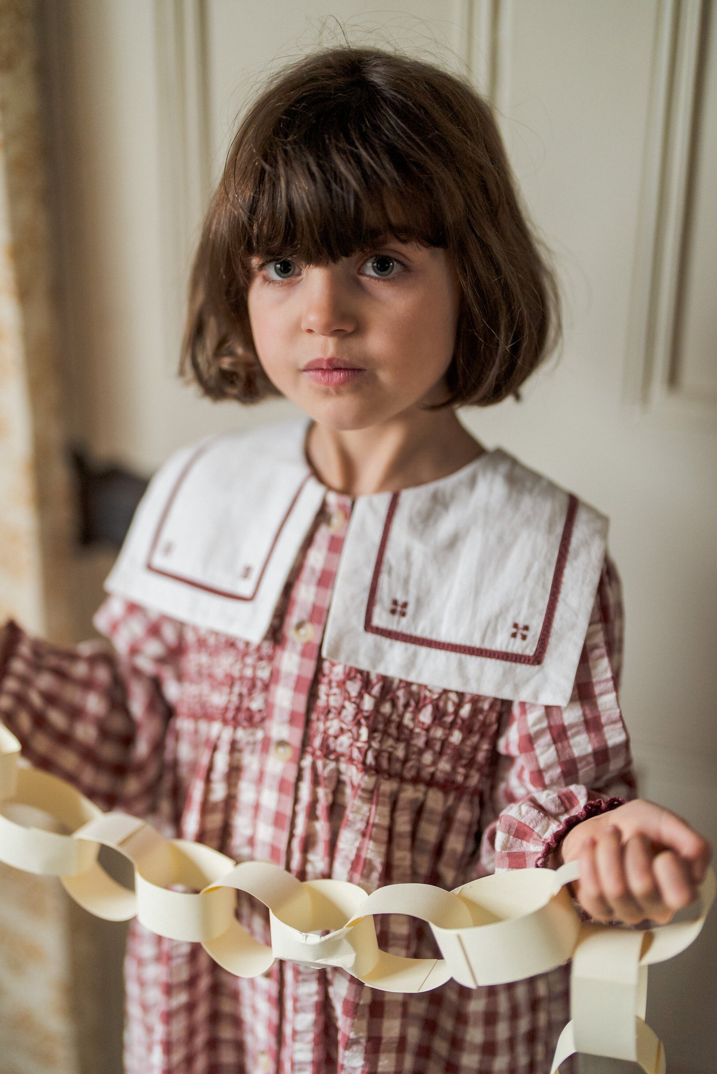 Smocked Sabrina Dress - Seersucker Gingham in Apple Butter