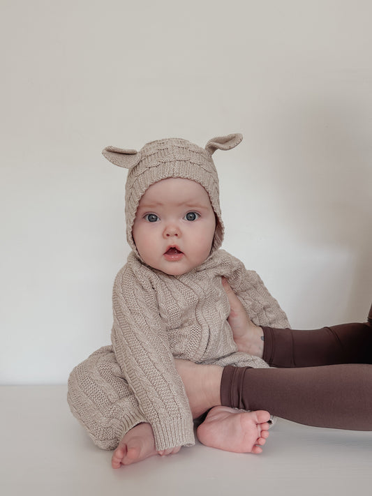 Luna + Luca Baby Bear Jumpsuit - Heather Beige