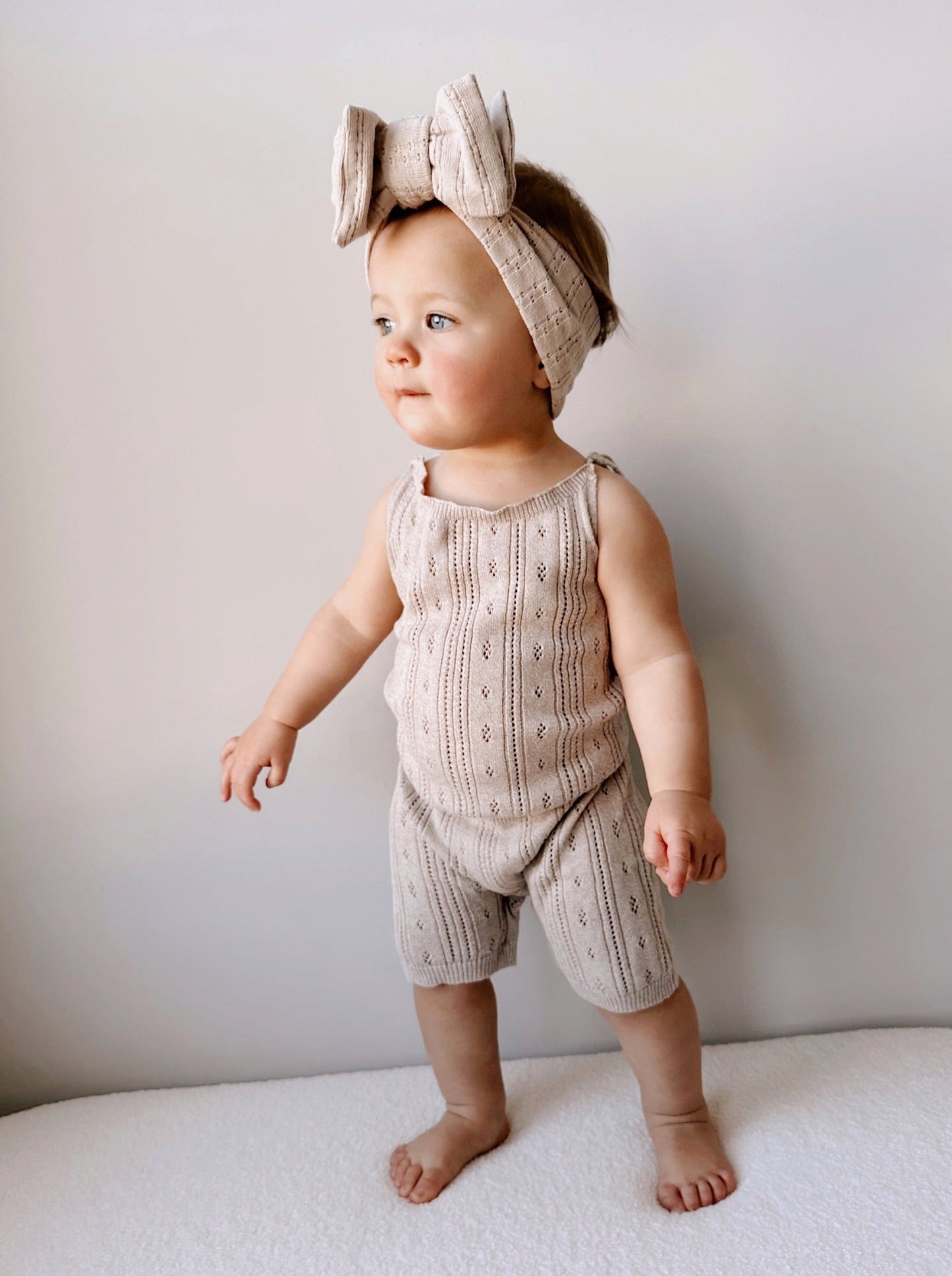 Luna + Luca Pointelle Romper - Heather Beige