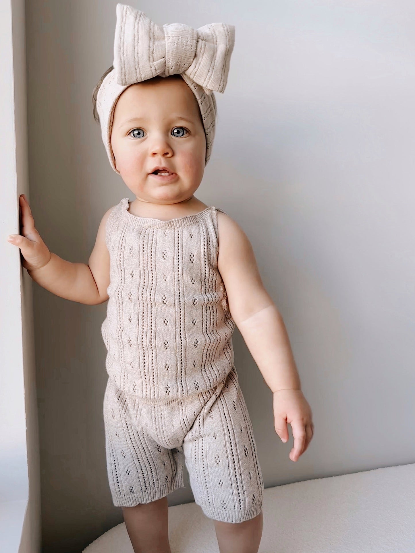 Luna + Luca Pointelle Romper - Heather Beige