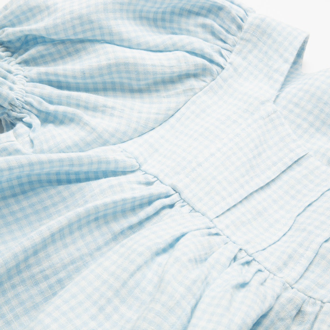 Skipping Dress - Baby Blue & Milk Mini Check Linen