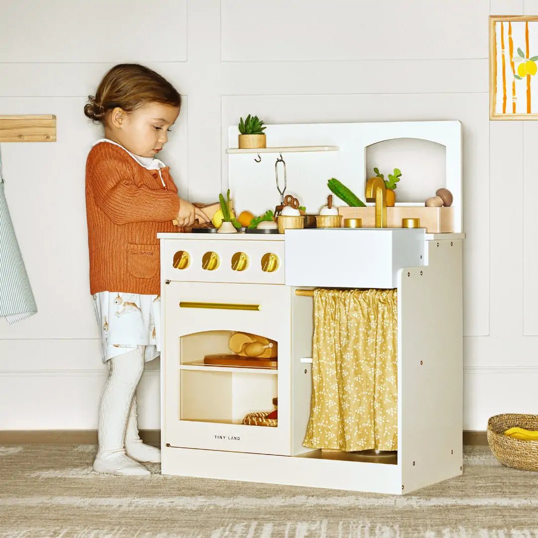 Tiny Land® Wooden Play Kitchen for Toddlers - Honey Kitchenette Pretend Cooking Set