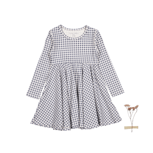 The Printed Long Sleeve Dress - Steel Gingham