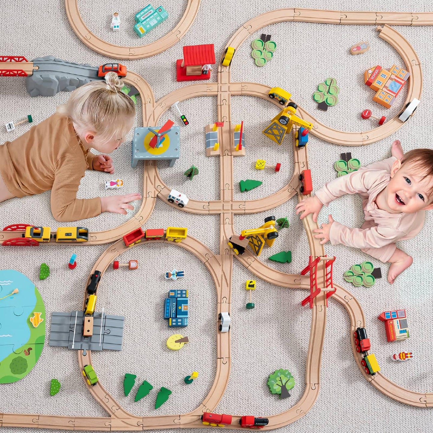 Tiny Land® Wooden Train Tracks Set (52 pcs)