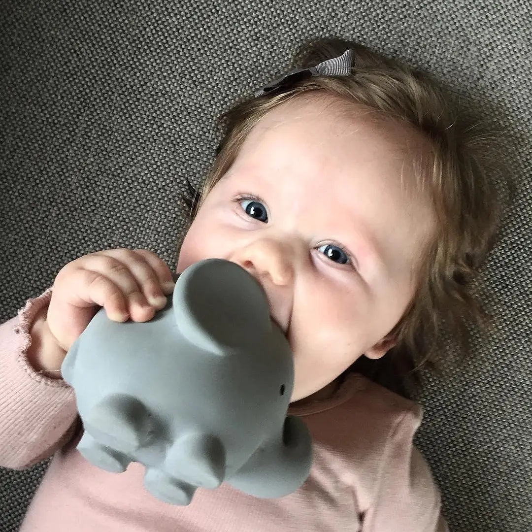 Elephant -Natural Organic Rubber Teether, Rattle & Bath Toy